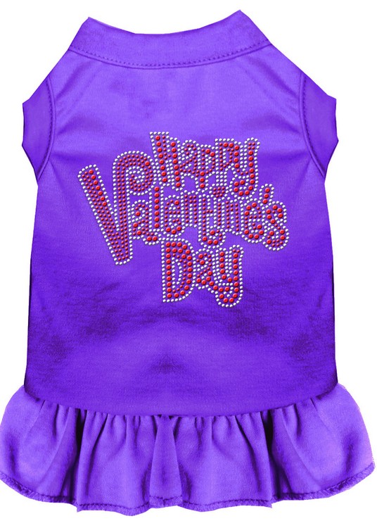 Happy Valentines Day Rhinestone Dress Purple XS